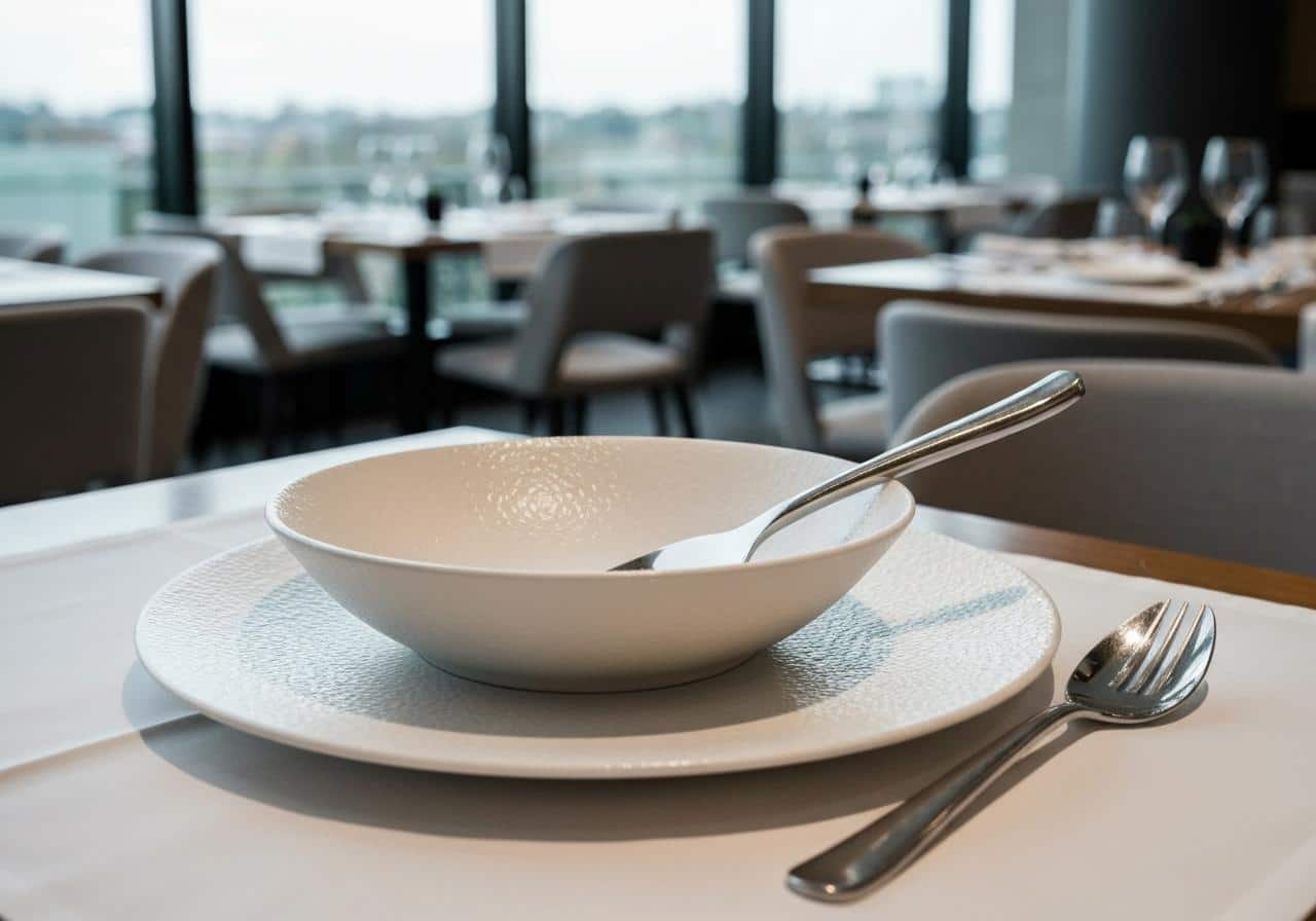 Couverts parallèles posés dans une assiette blanche