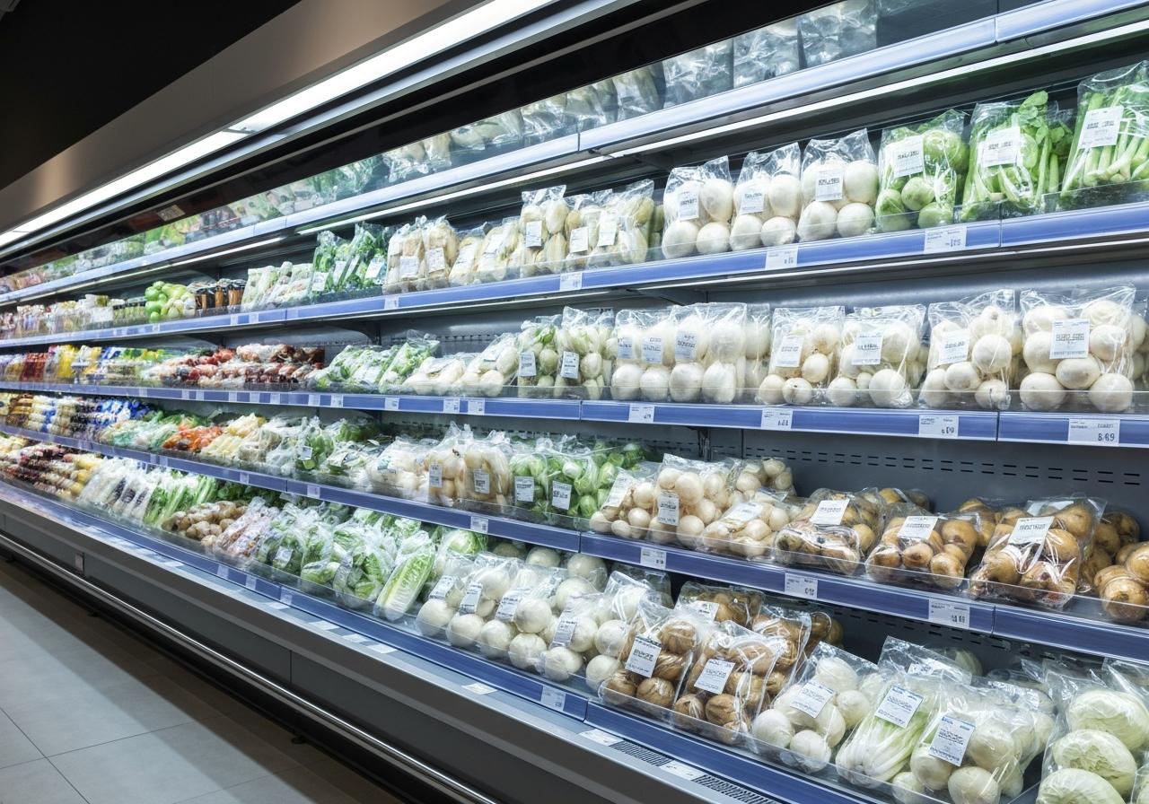 Rayon frais réfrigéré supermarché produits végétaux