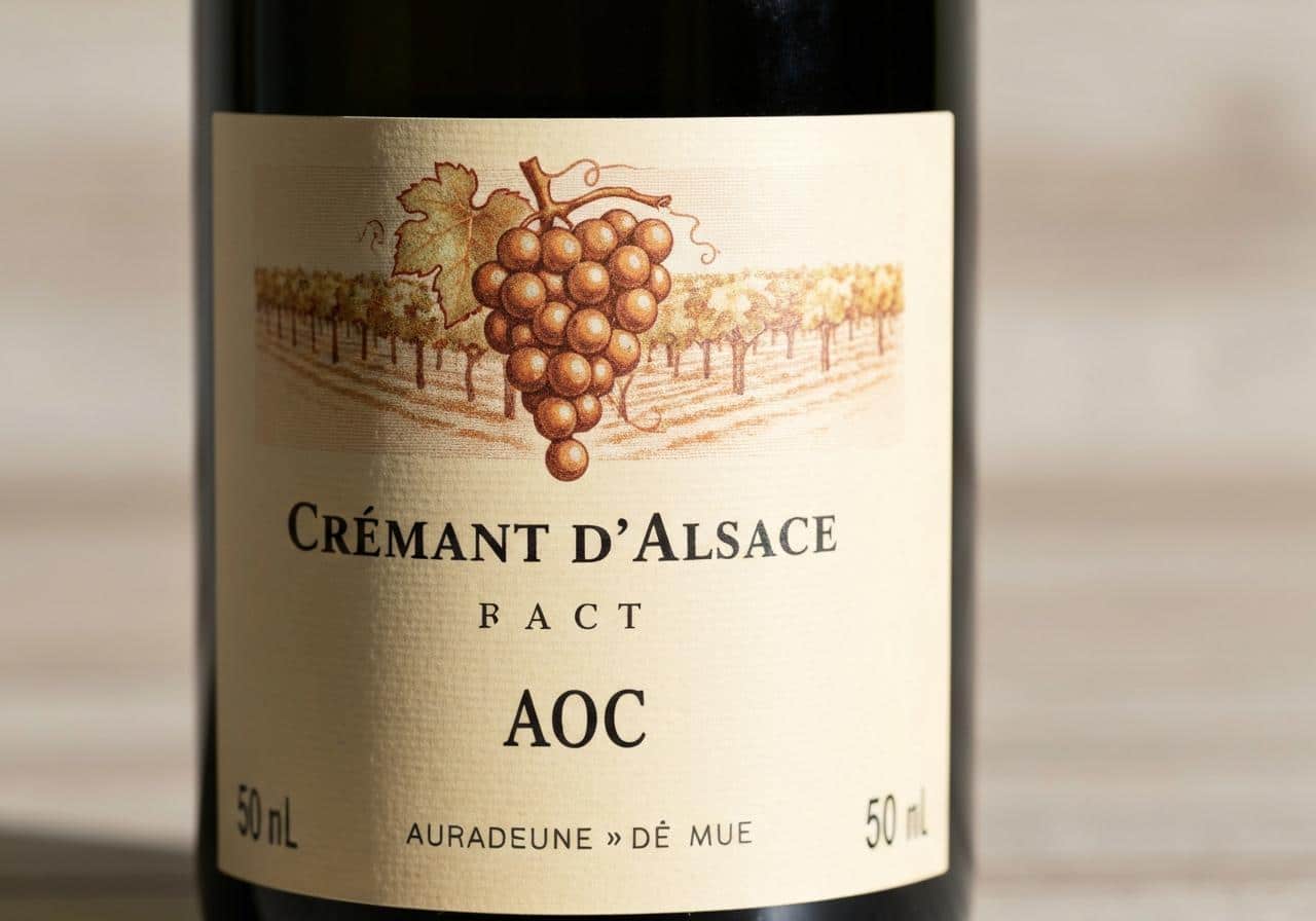Étiquette de bouteille de crémant d'Alsace en gros plan