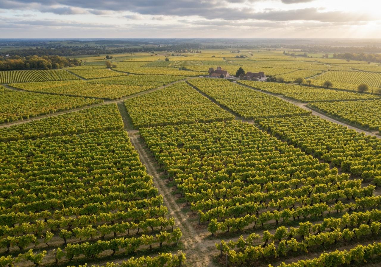 Vignes sur plateau calcaire de Chablis au lever du jour