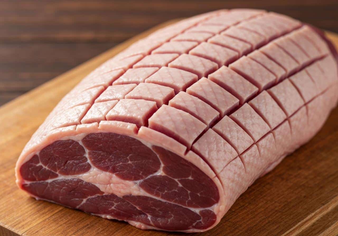 Magret de canard cru avec quadrillage incisé sur la peau grasse