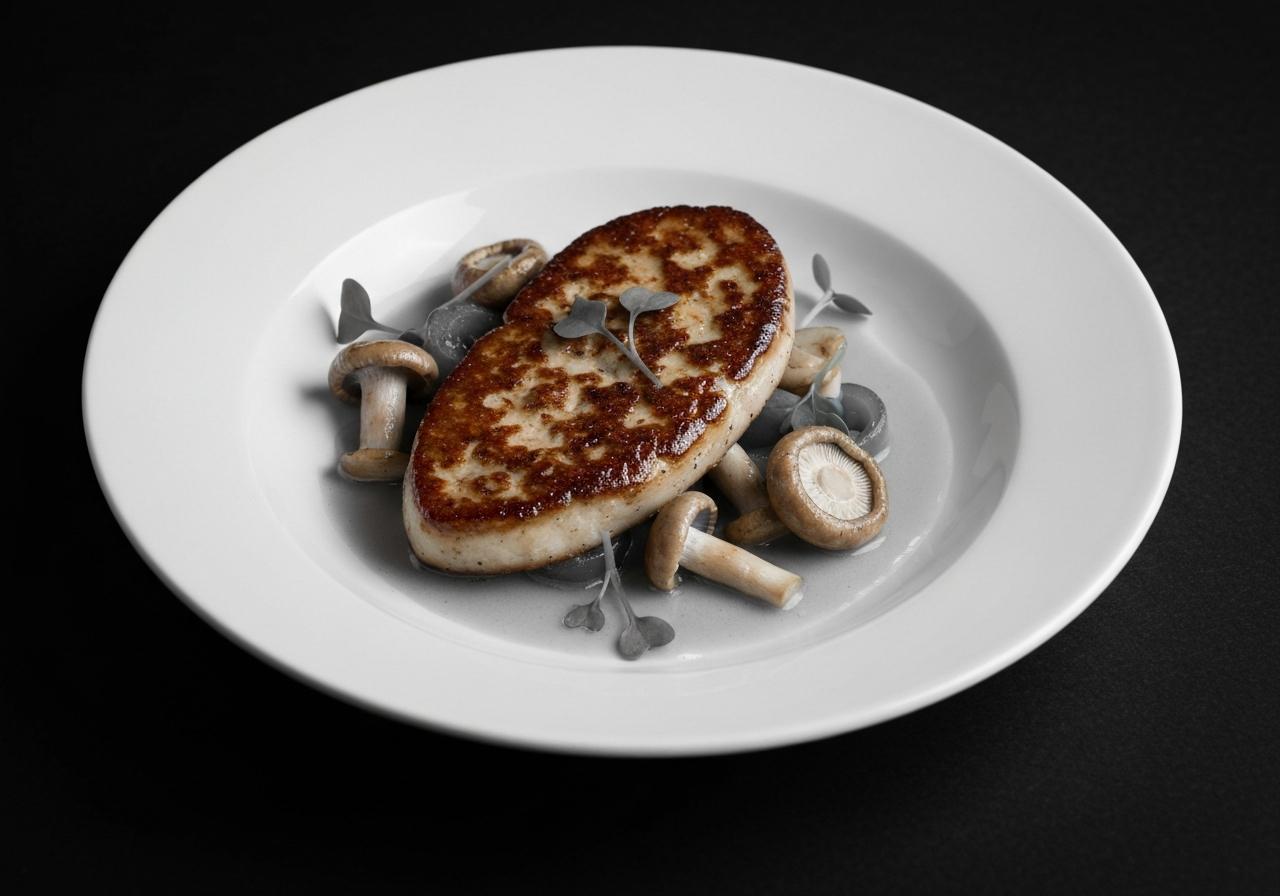 Assiette de foie gras poêlé avec légumes rôtis