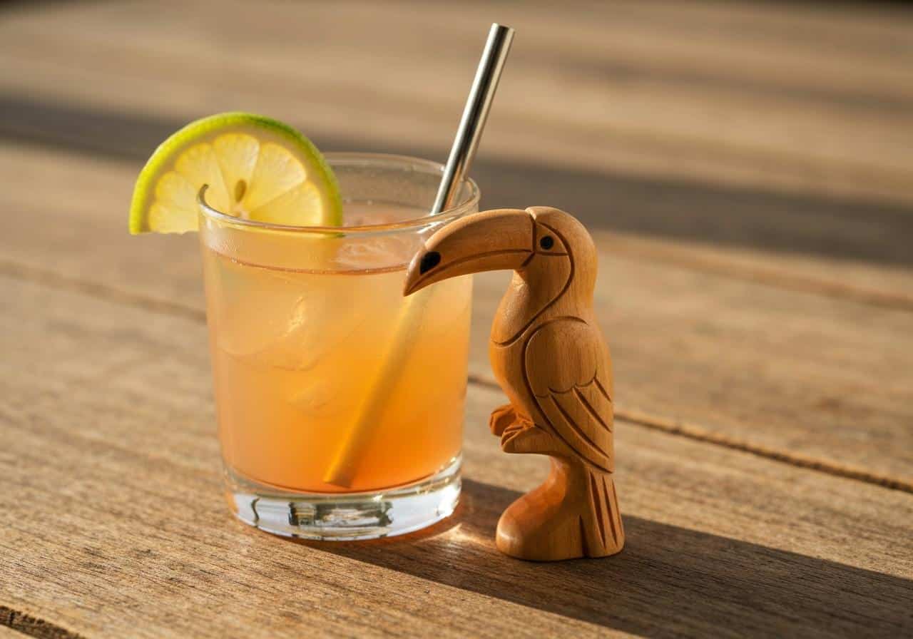 Verre de Ti Punch avec quartier citron vert et bois-lélé