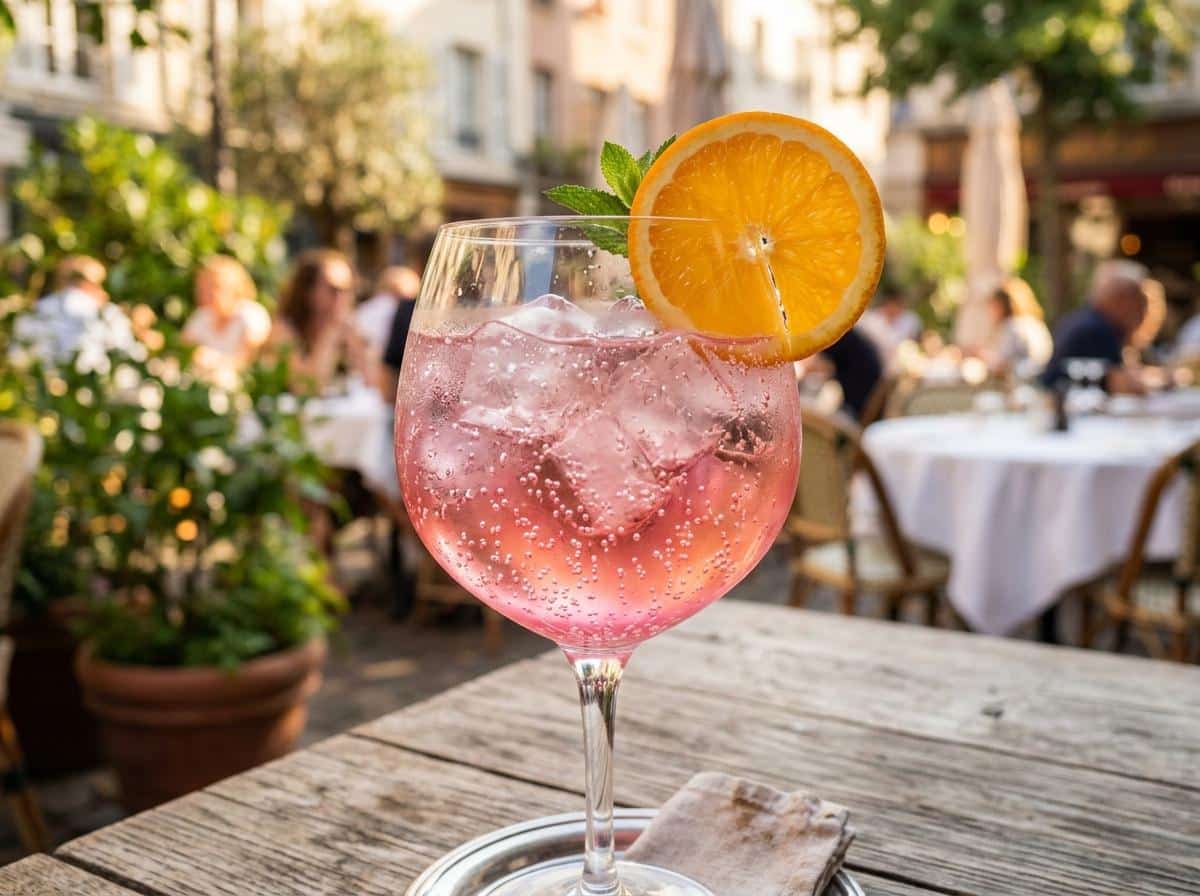 Verre de Rosé Spritz avec rondelle d'orange et glaçons