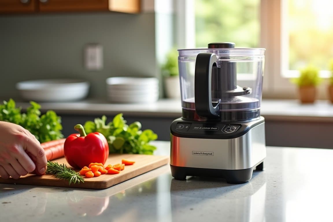 Robot culinaire et légumes en cuisine